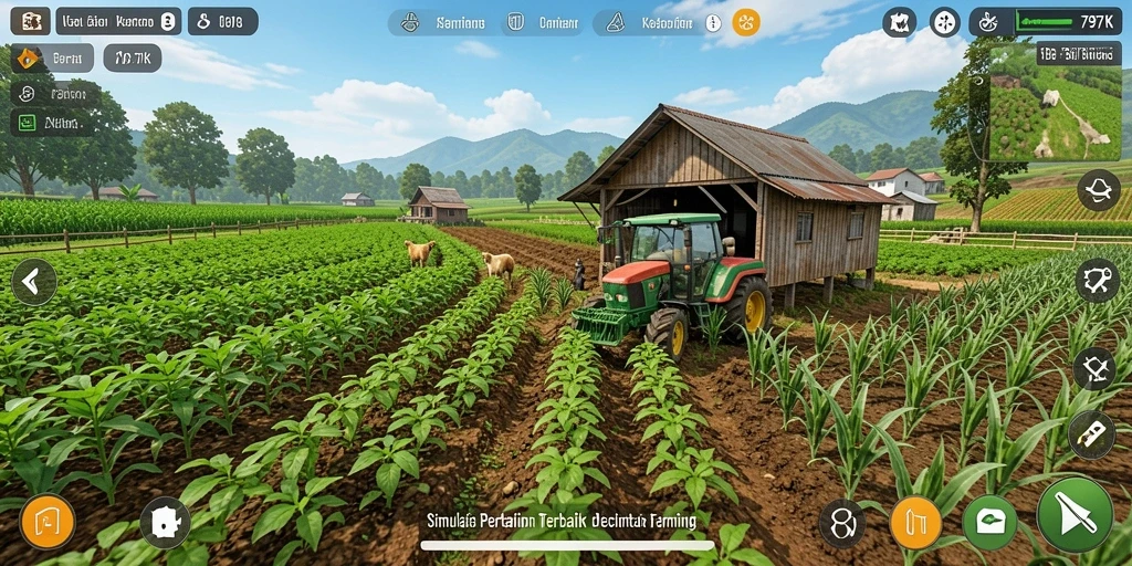 Screenshot gameplay 797K menampilkan aktivitas bertani yang seru.
