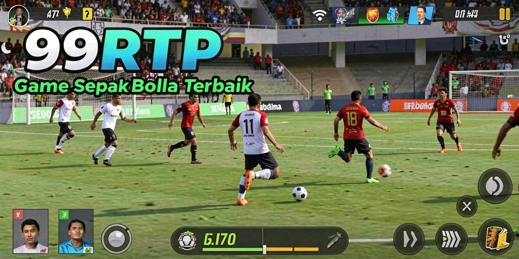 Tampilan gameplay menegangkan dalam 99RTP yang penuh aksi sepak bola.