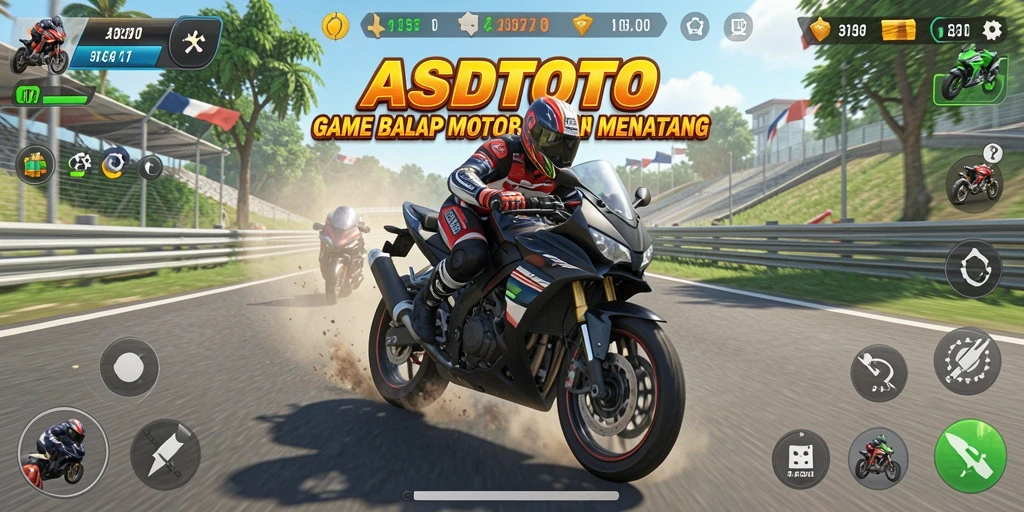 Screenshot gameplay ASDTOTO menampilkan aksi balap motor yang seru.