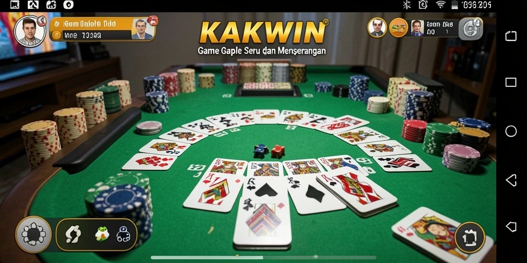 Screenshot gameplay KAKWIN dengan pemain menikmati permainan gaple.