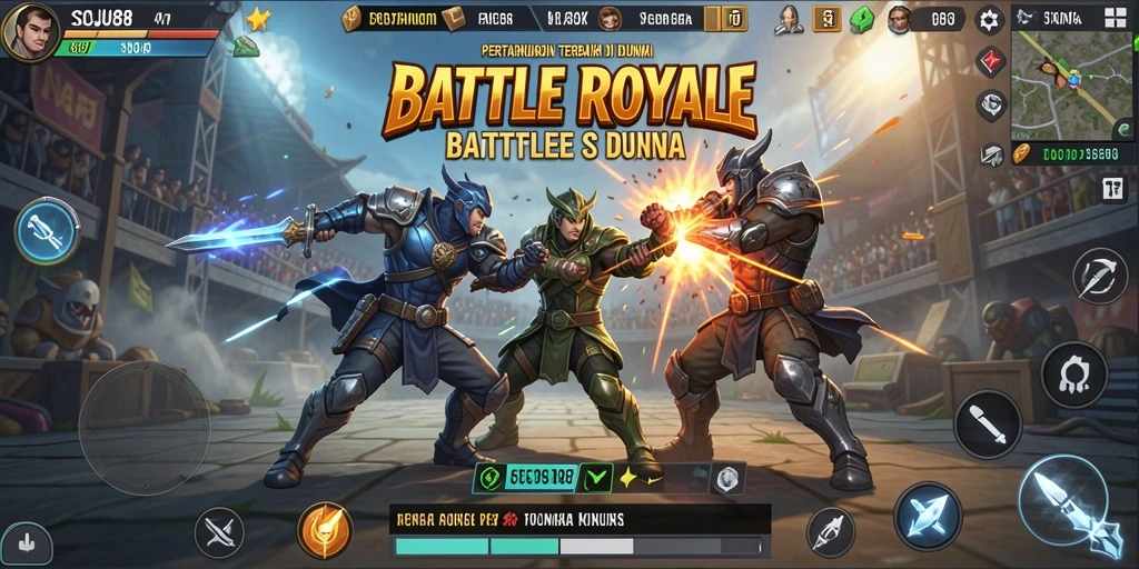 Screenshot gameplay SOJU88 yang mendebarkan dalam pertempuran Battle Royale.
